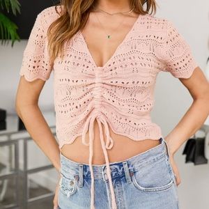 Blush Crochet Short Sleeve Sweater Top